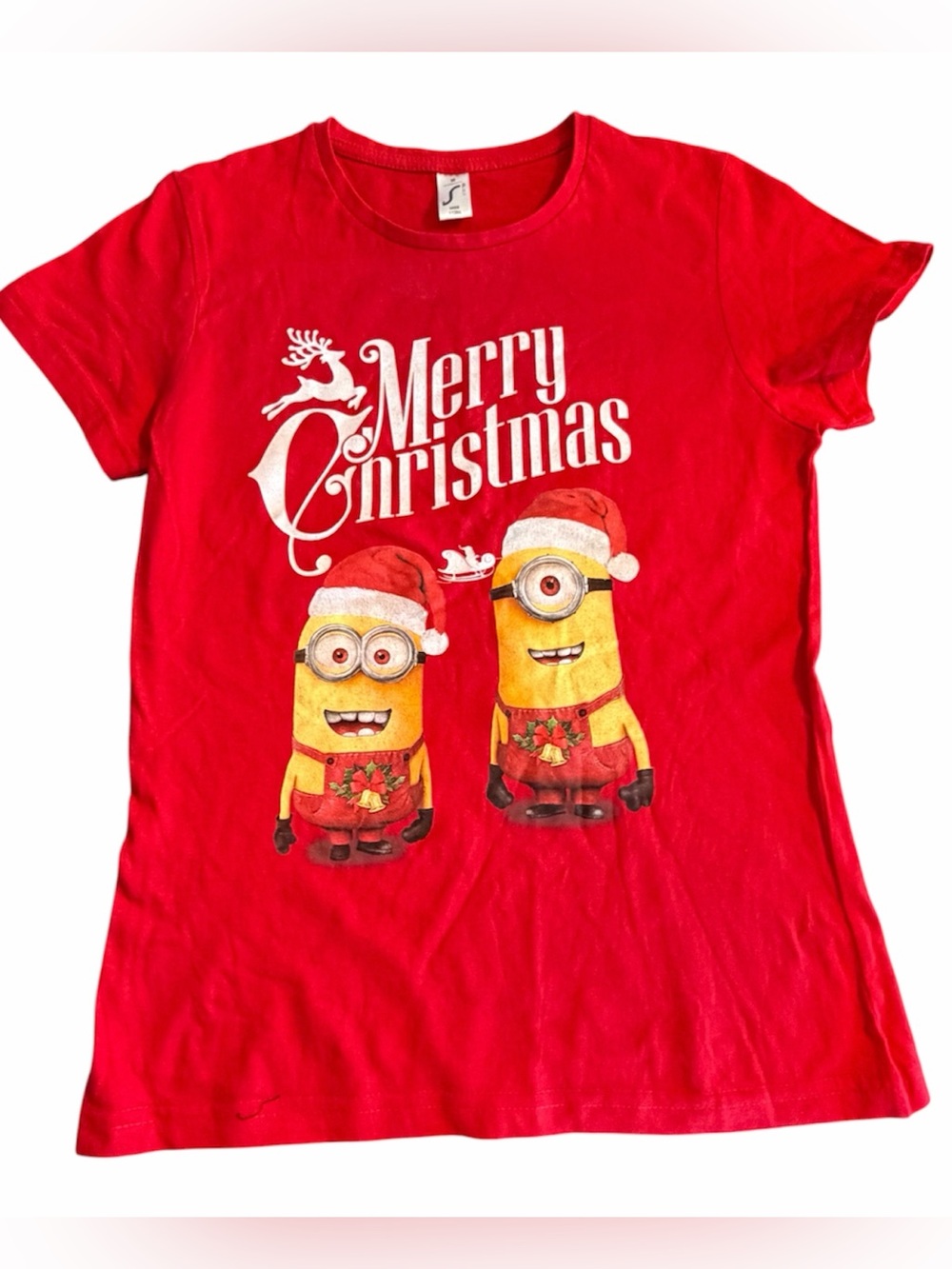 Sol’s Merry Christmas Minions Graphic Tee - Red Kids Shirt